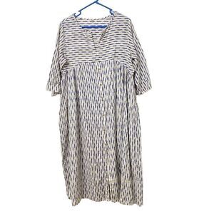 Cotton Empire Waist Midi Dress Navy Women's Sz M Lagenlook Peasant Boho